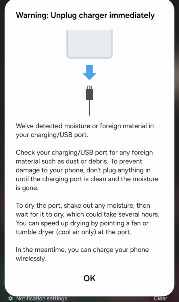 Usb moisture detected